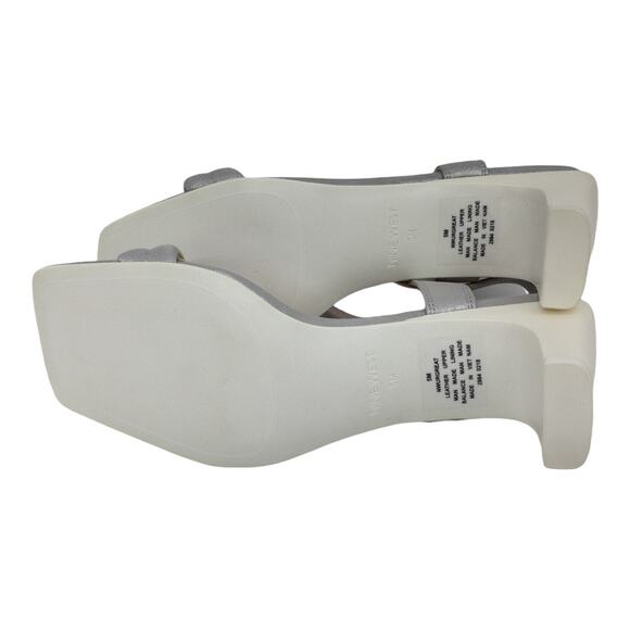 Nine West Dark Silver Metallic Urgreat Square Toe Leather Ankle Strap Sandals 5 - Picture 10 of 14